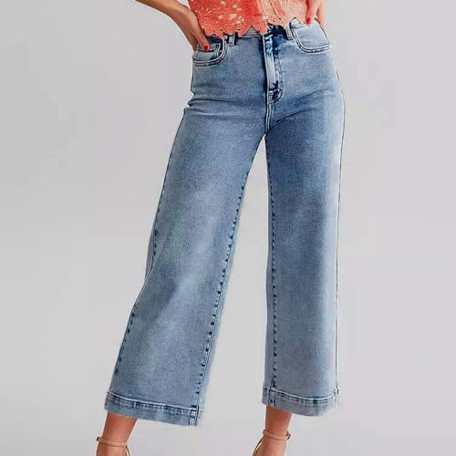 Women's Wide Leg Jeans High Waist Stretchy Classic High Rise Slimming Jeggings Cropped Wide-Leg Jeans