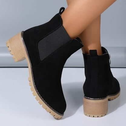 Leather Boots Women 6 Women's Fashion Autumn Winter Leather Leather Solid Color Ankle Boots Temperament Casual Slip On