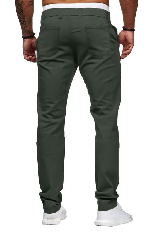 HUNGSON Mens Chinos Slim Fit Stretch Flat-Front Skinny Dress Pants