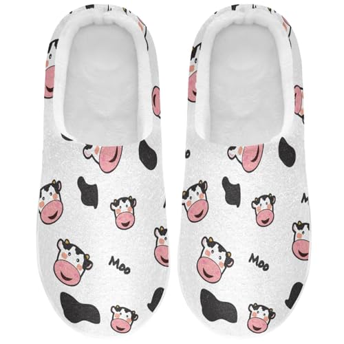 Cute Cow Face Mens Womens Spa Slippers Cozy Memory Foam Slippers Indoor Outdoor House Slippers XS