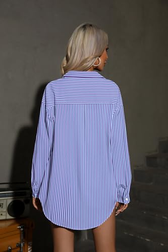 HOTOUCH Women Oversized Button Down Shirts Office Drop Shoulder Blouse Long Sleeve Boyfriend Dress Shirt with Pockets