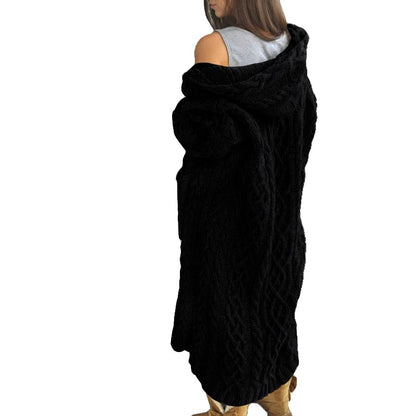 NIUBIA Womens Casual Long Sleeve Open Cardigan Warm Hooded Outwear Coat Cable Knit Long Cardigan Sweaters with Pockets