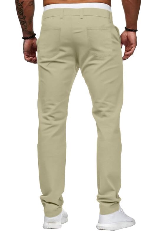 HUNGSON Mens Chinos Slim Fit Stretch Flat-Front Skinny Dress Pants