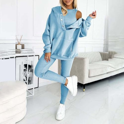 Lounge Sets for Women - 2 Piece Button Thick Outfits Sweatsuit Hoodies with Pants Fall Jogging Track Suits for Women