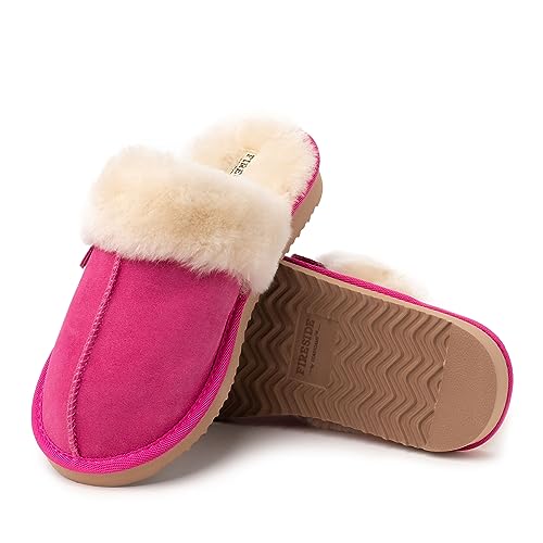Dearfoams Women's Fireside Sydney Shearling Fur Indoor/Outdoor Scuff Slipper with Wide Widths