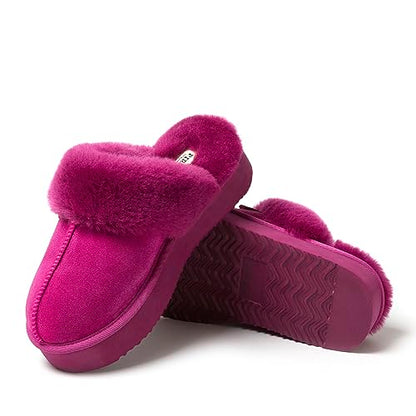 Dearfoams Women's Fireside Sydney Shearling Fur Indoor/Outdoor Scuff Slipper with Wide Widths