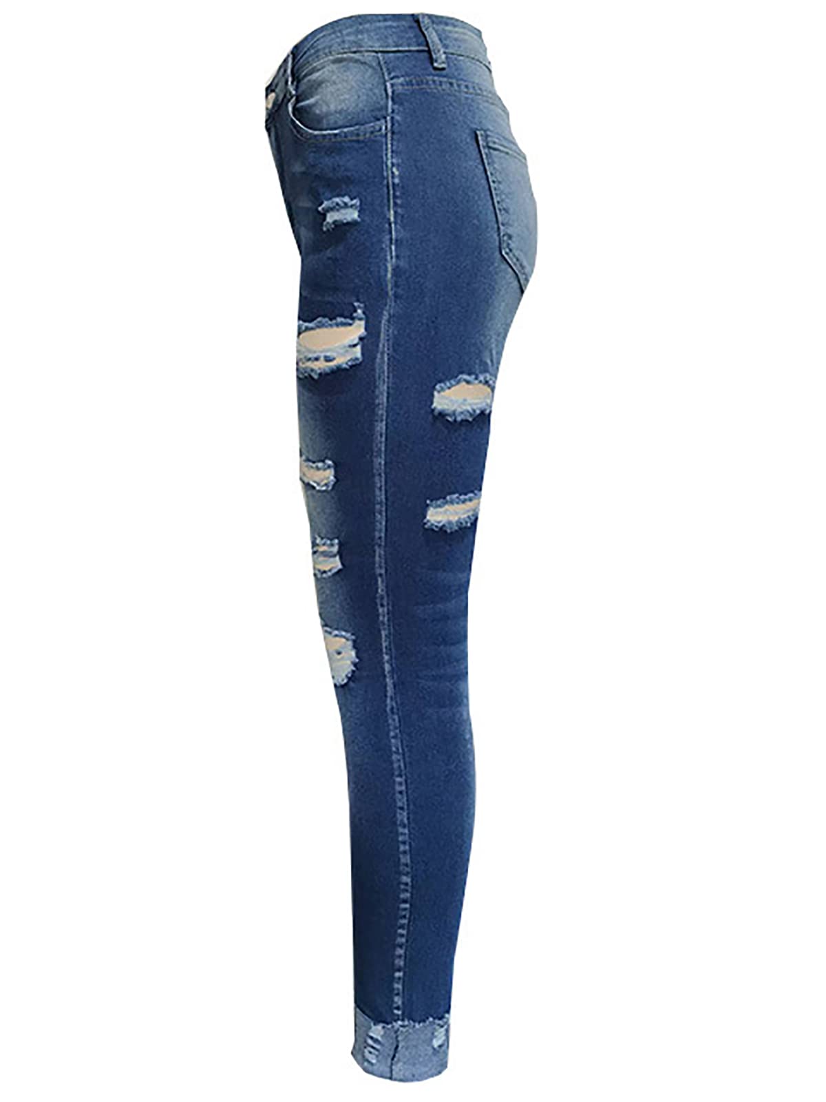 KUNMI Women's Ripped Mid Waisted Boyfriend Jeans Loose Fit Distressed Stretchy Denim Pants