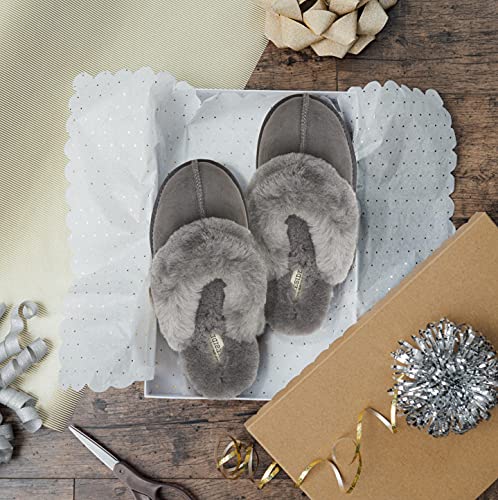 Dearfoams Women's Fireside Sydney Shearling Fur Indoor/Outdoor Scuff Slipper with Wide Widths