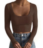 Artfish Women's Square Neck Long Sleeve Ribbed Slim Fitted Casual Basic Crop Top