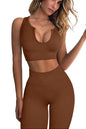 QINSEN Workout Outfits for Women 2 Piece Ribbed Seamless Crop Tank High Waist Yoga Leggings Sets