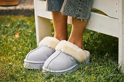 Dearfoams Women's Fireside Sydney Shearling Fur Indoor/Outdoor Scuff Slipper with Wide Widths