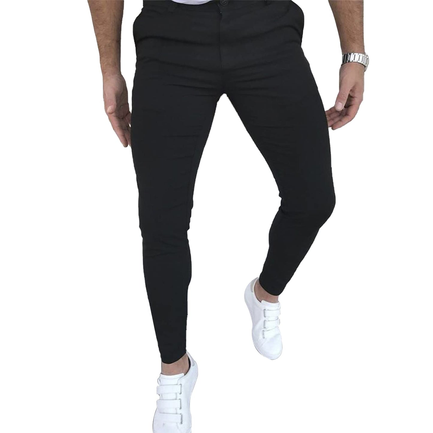 Men's Fashion Stretch Dress Pants Slim Fit Plaid Skinny Long Pants Casual Business Golf Dress Pants