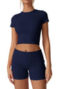 QINSEN Women's 2 Piece Outfits Lounge Sets Slim Fitted Short Sleeve Crop Tops Fold Over Shorts Casual Comfy Trasuits