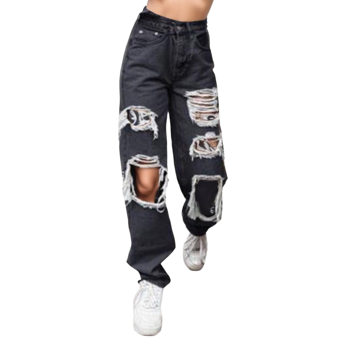 Jeans for Women High Waist Stretch Skinny Jean Button Fly Stretchy Straight Legs Denim Pants Destroyed Denim Pants