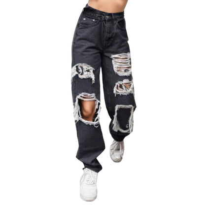 Jeans for Women High Waist Stretch Skinny Jean Button Fly Stretchy Straight Legs Denim Pants Destroyed Denim Pants