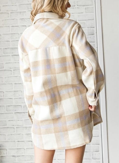 Beaully Women's Flannel Plaid Shacket Long Sleeve Button Down Shirts Jacket Coats with Side Pockets