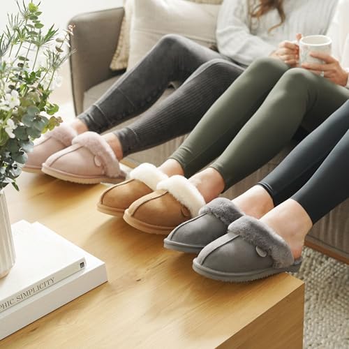 Dearfoams Women's Fireside Sydney Shearling Fur Indoor/Outdoor Scuff Slipper with Wide Widths