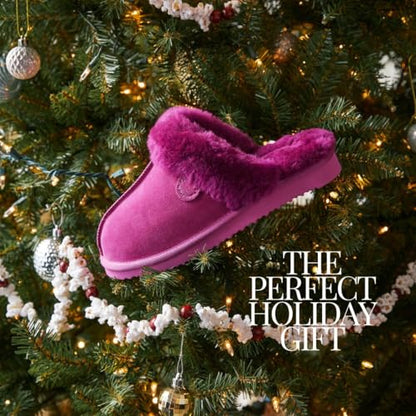 Dearfoams Women's Fireside Sydney Shearling Fur Indoor/Outdoor Scuff Slipper with Wide Widths