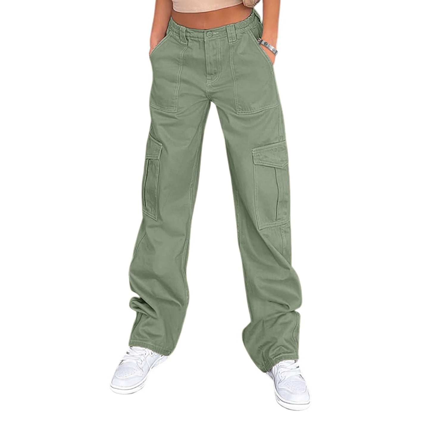 Lepunuo Cargo Pants for Women High Waisted Casual Pants Baggy Stretchy Wide Leg Y2K Streetwear with 6 Pockets