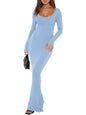 REORIA Womens Basic Sexy Square Neck Long Sleeve Soft Lounge Long Dress Fall Casual Ribbed Bodycon Maxi Dresses