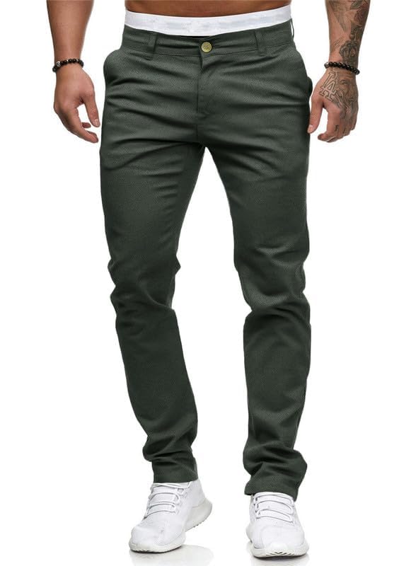 HUNGSON Mens Chinos Slim Fit Stretch Flat-Front Skinny Dress Pants