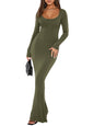 REORIA Womens Basic Sexy Square Neck Long Sleeve Soft Lounge Long Dress Fall Casual Ribbed Bodycon Maxi Dresses