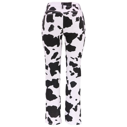 NATHGAM Women Denim Flare Pants High Waisted Y2k Cow Print Bell Bottom Jeans Soft Fashion Bootcut Skinny Trousers with Pocket