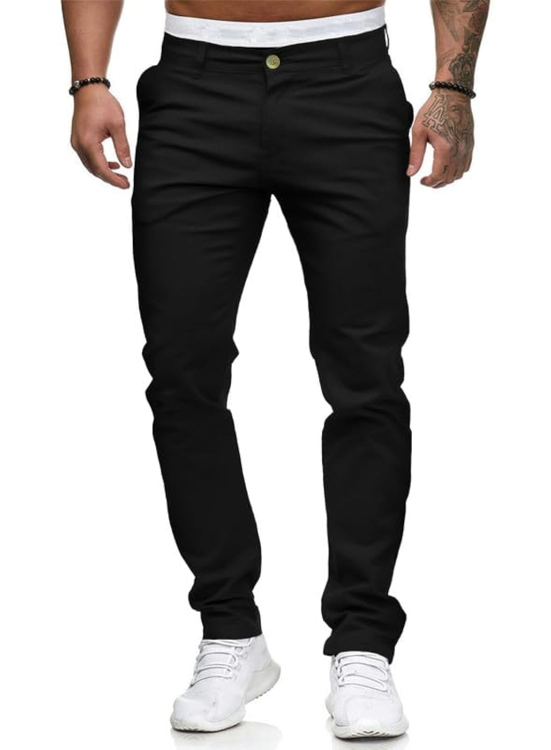 HUNGSON Mens Chinos Slim Fit Stretch Flat-Front Skinny Dress Pants