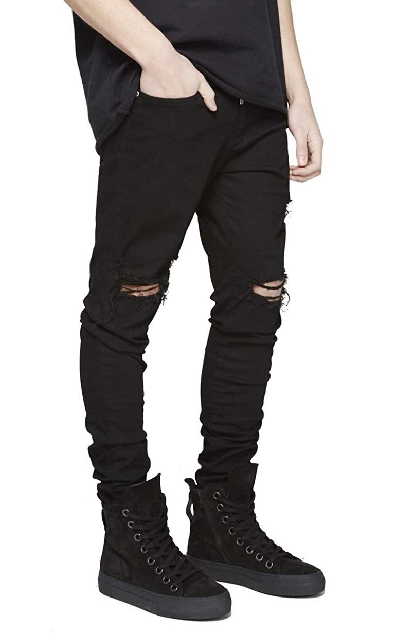 Men's Ripped Skinny Stretch Distressed Destroyed Slim Jeans Denim Pants