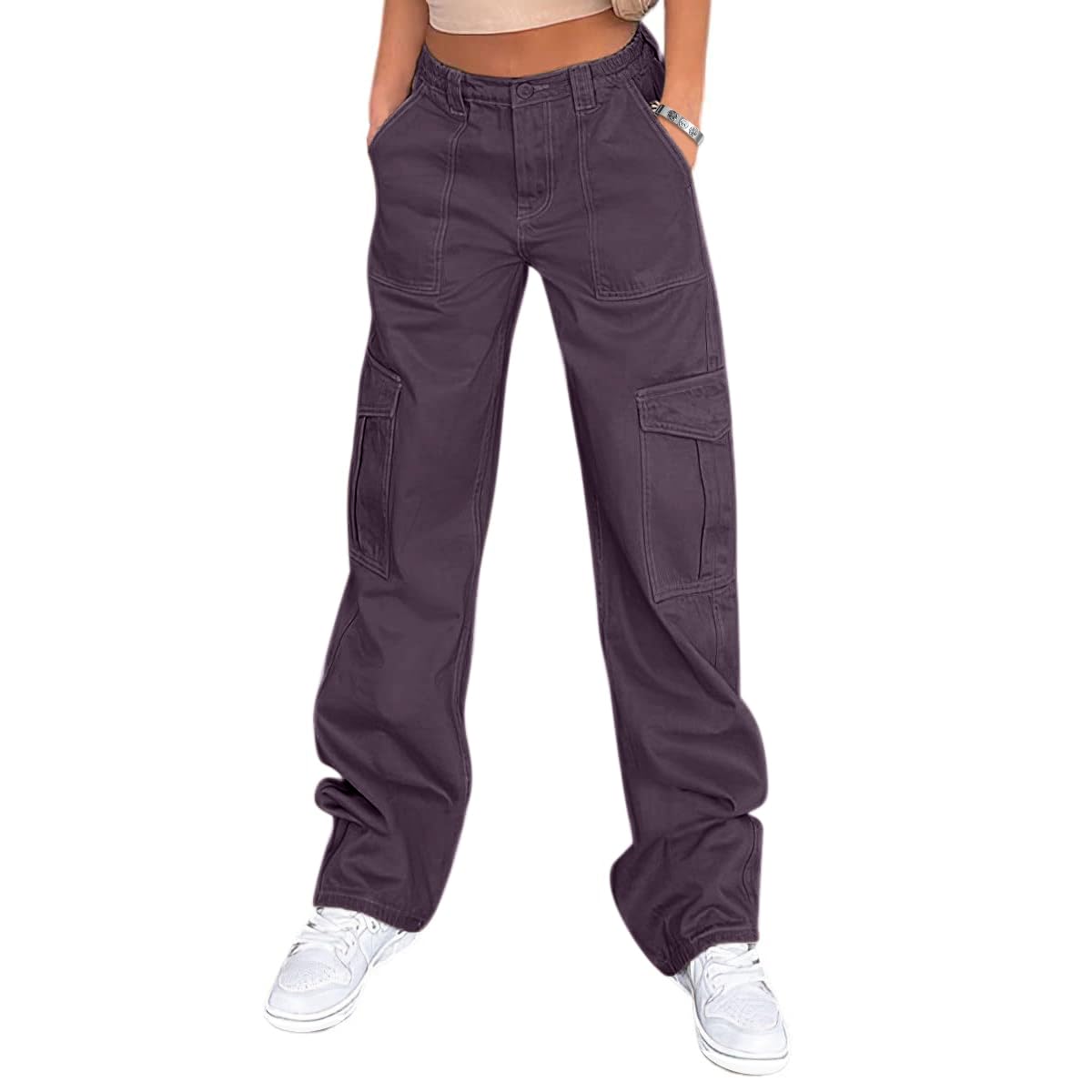 Lepunuo Cargo Pants for Women High Waisted Casual Pants Baggy Stretchy Wide Leg Y2K Streetwear with 6 Pockets