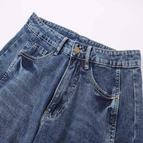 Women's Modern Straight Jeans Wide Leg Casual 2024 Boyfriend Cropped Raw Hem Denim Pants Cropped Wide-Leg Jeans