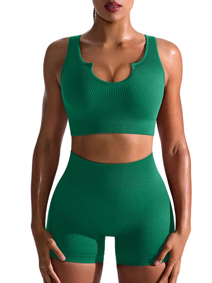 OQQ Workout Outfits for Women 2 Piece Seamless Ribbed High Waist Leggings with Sports Bra Exercise Set…