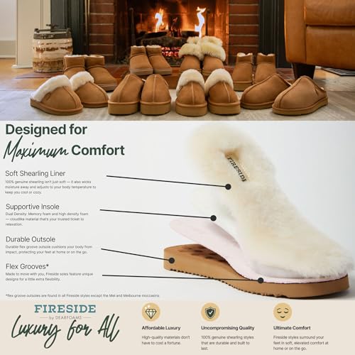 Dearfoams Women's Fireside Sydney Shearling Fur Indoor/Outdoor Scuff Slipper with Wide Widths