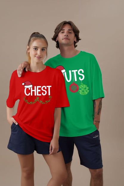 Chest and Nuts Christmas Shirts Xmas Couples Matching Outfits His and Her Holiday Short Sleeve Matching Sets