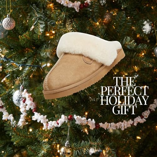 Dearfoams Women's Fireside Sydney Shearling Fur Indoor/Outdoor Scuff Slipper with Wide Widths