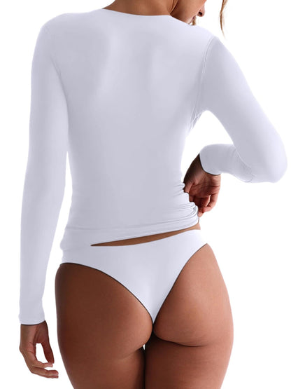 REORIA Double Lined Quarter Zip Sexy V Neck Long Sleeve Cropped Top Going Out Tops for Womens Fall Fashion 2024