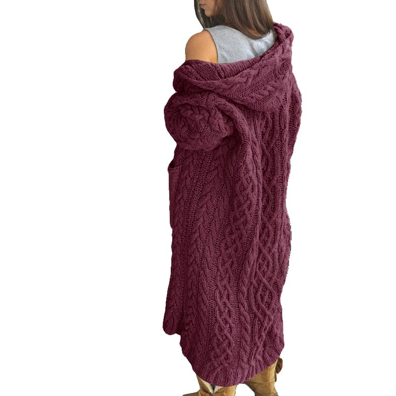 NIUBIA Womens Casual Long Sleeve Open Cardigan Warm Hooded Outwear Coat Cable Knit Long Cardigan Sweaters with Pockets