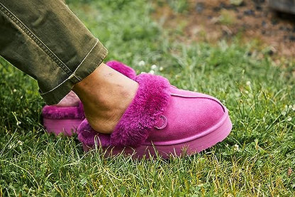 Dearfoams Women's Fireside Sydney Shearling Fur Indoor/Outdoor Scuff Slipper with Wide Widths