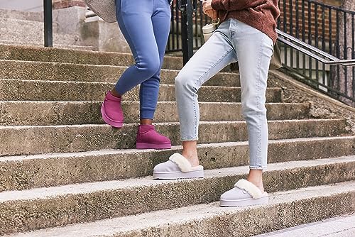 Dearfoams Women's Fireside Sydney Shearling Fur Indoor/Outdoor Scuff Slipper with Wide Widths
