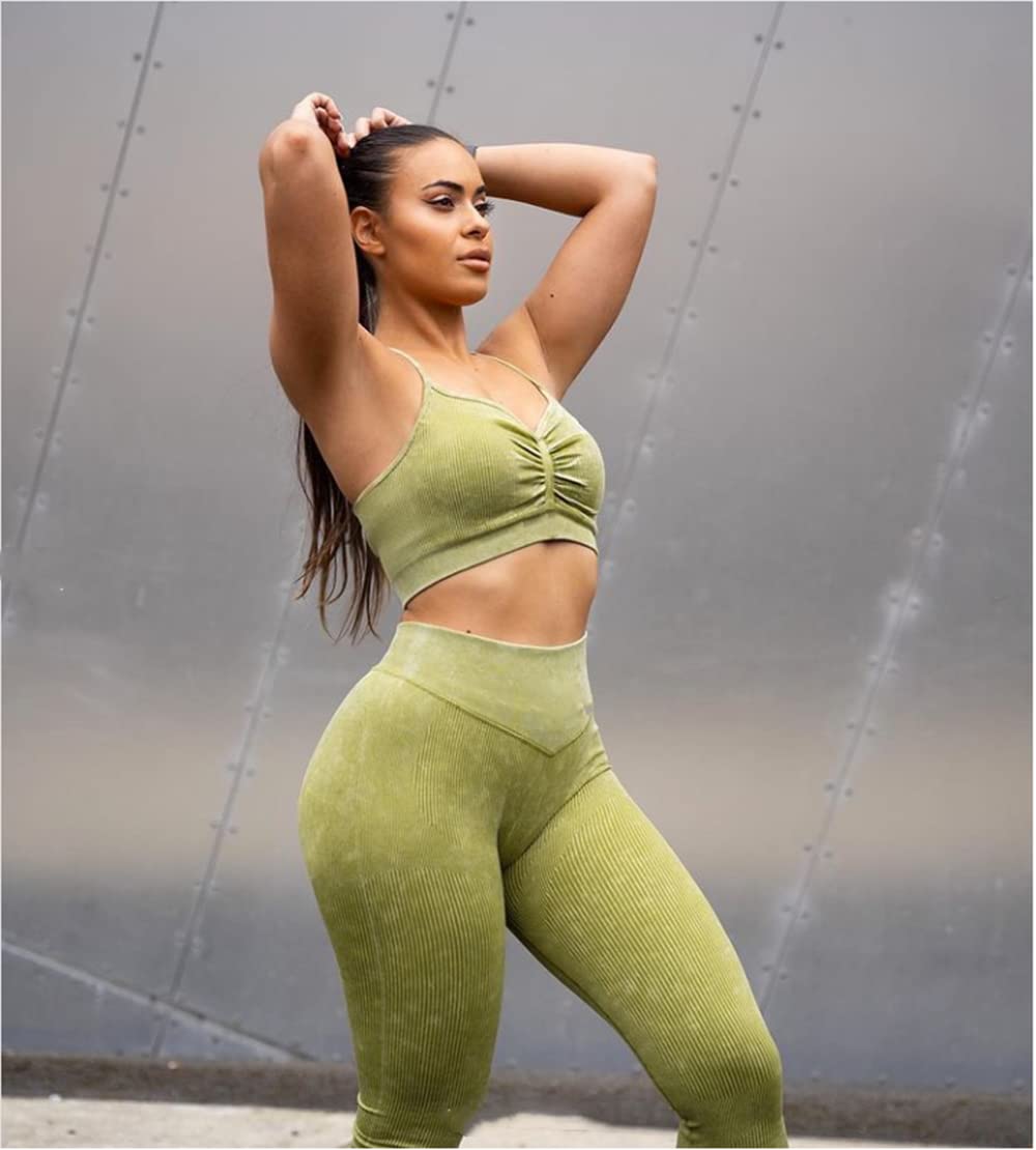 ABOCIW Workout Sets for Women 2 Piece Ribbed Seamless High Waist Scrunch Butt Leggings with Sport Bra Gym Yoga Outfits