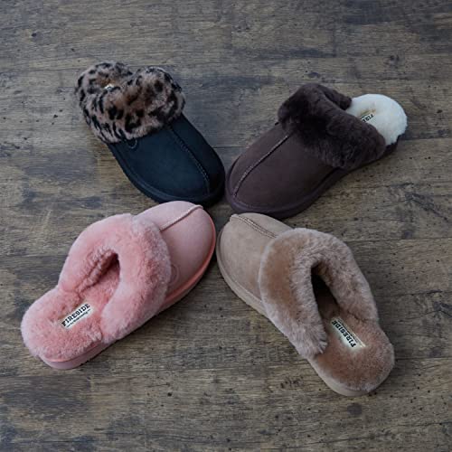 Dearfoams Women's Fireside Sydney Shearling Fur Indoor/Outdoor Scuff Slipper with Wide Widths