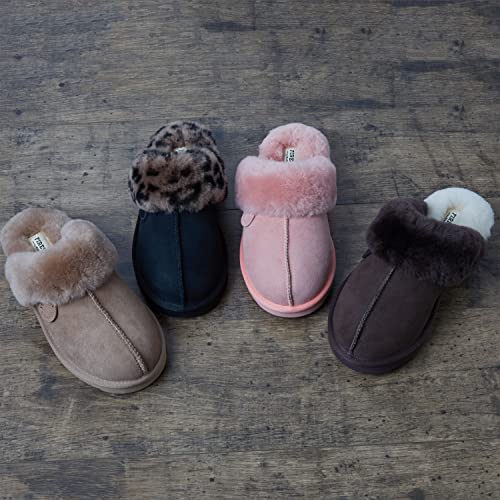 Dearfoams Women's Fireside Sydney Shearling Fur Indoor/Outdoor Scuff Slipper with Wide Widths