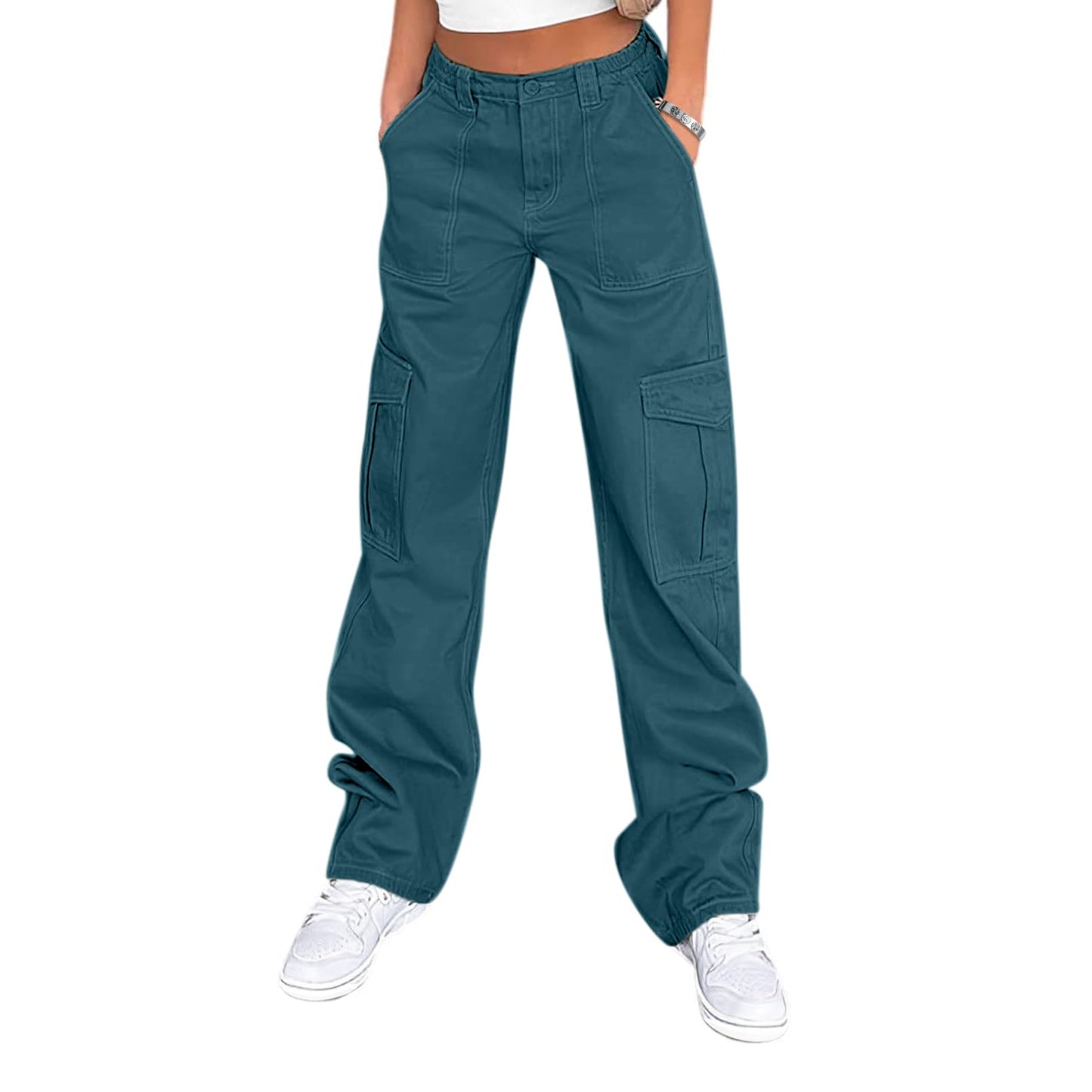 Lepunuo Cargo Pants for Women High Waisted Casual Pants Baggy Stretchy Wide Leg Y2K Streetwear with 6 Pockets