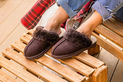 Dearfoams Women's Fireside Sydney Shearling Fur Indoor/Outdoor Scuff Slipper with Wide Widths