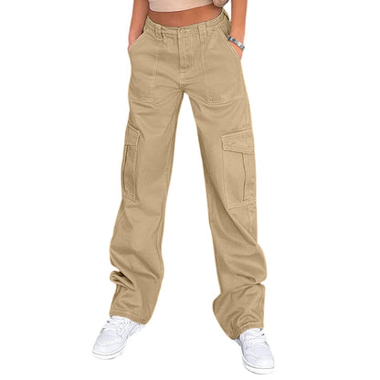 Lepunuo Cargo Pants for Women High Waisted Casual Pants Baggy Stretchy Wide Leg Y2K Streetwear with 6 Pockets