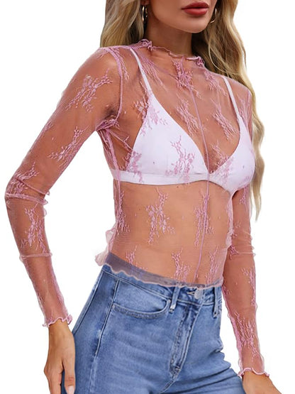 WIHOLL Womens Mesh Sheer Tops Sexy Crew Neck Summer Loose FIt Party Clubwear Shirts