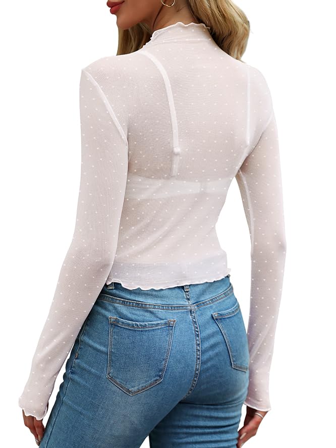 WIHOLL Womens Mesh Sheer Tops Sexy Crew Neck Summer Loose FIt Party Clubwear Shirts