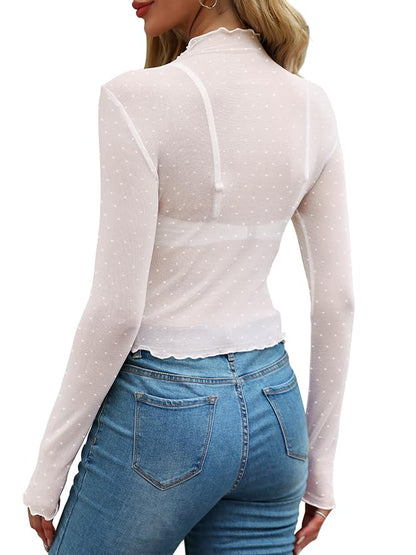 WIHOLL Womens Mesh Sheer Tops Sexy Crew Neck Summer Loose FIt Party Clubwear Shirts