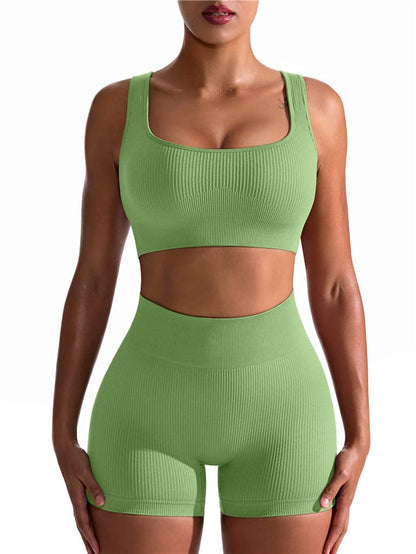 OQQ Workout Outfits for Women 2 Piece Seamless Ribbed High Waist Leggings with Sports Bra Exercise Set…