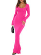 REORIA Womens Basic Sexy Square Neck Long Sleeve Soft Lounge Long Dress Fall Casual Ribbed Bodycon Maxi Dresses